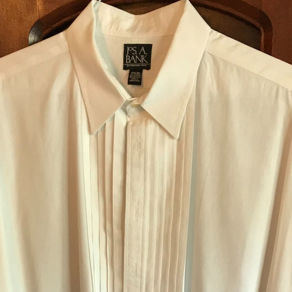 𝅺Jos. A. Bank Men's White  Pleated Front Tuxedo Shirt  Size 17.5" X 36"